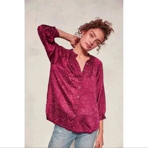 Anthropologie Suzanna Burnout button down  3/4 sleeve blouse size large